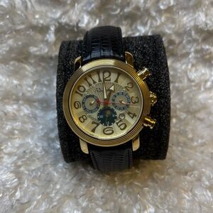 Rousseau R232-433 Men’s Quartz Watch — Gold Tone Case, Black Strap, 3ATM